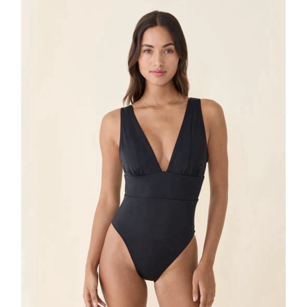 Andie Mykonos One Piece Swimsuit Black Deep V-Neck Size Large Swim
